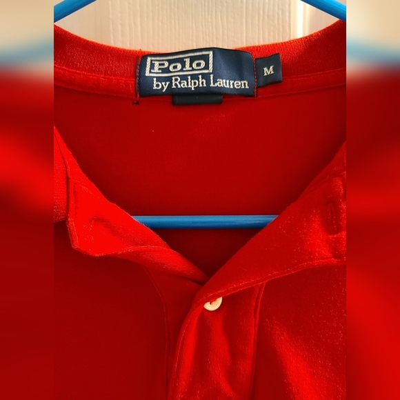 Ralph Lauren Polo Shirt Men Red Medium Plain Pony Short Sleeve Collared Golf - Picture 3 of 4